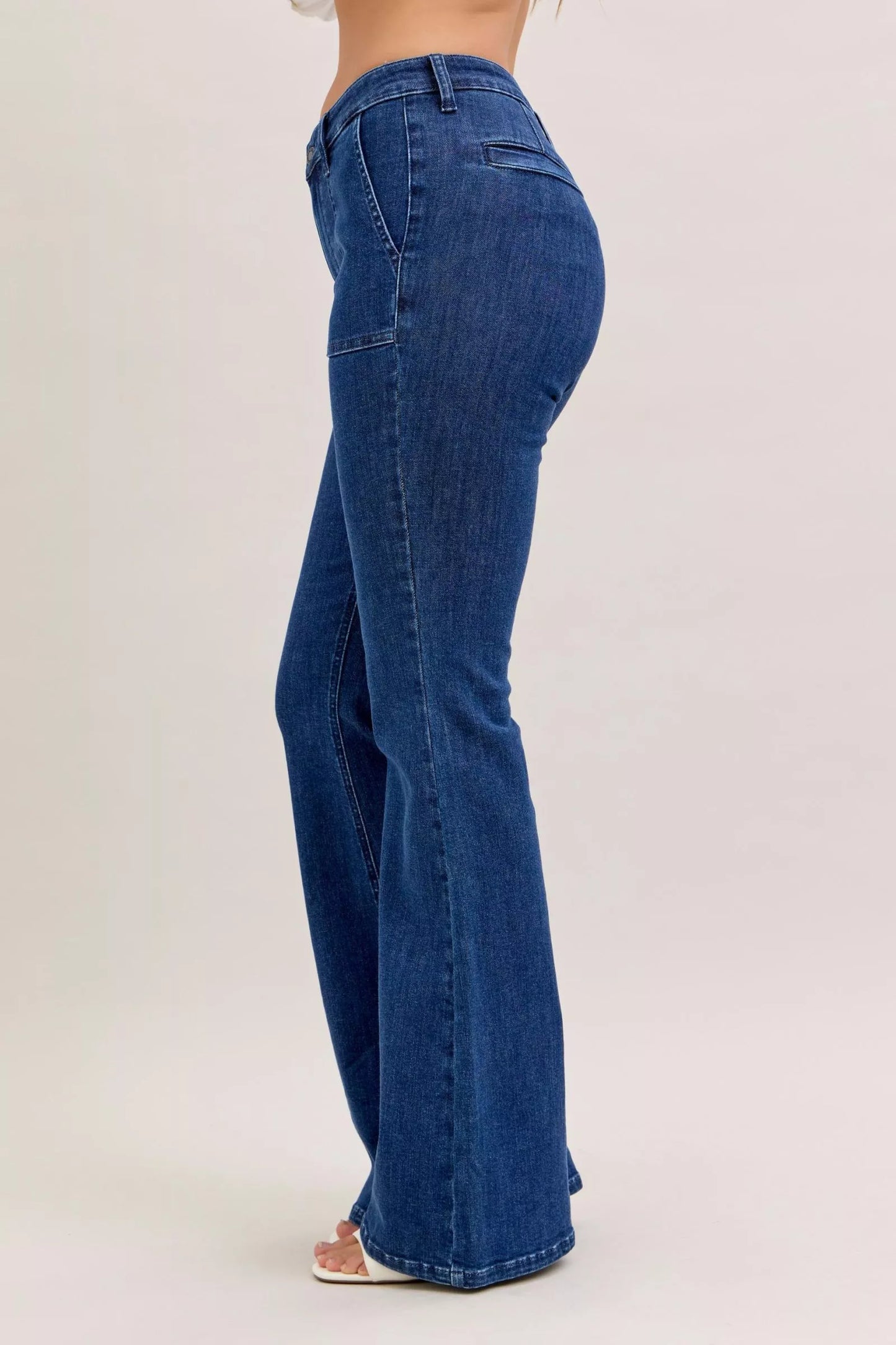 Judy Blue High Waist Flare Jeans with Front Patch Pockets - BeautySecrets4u