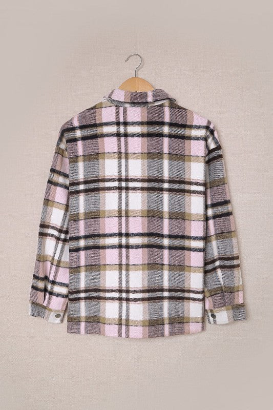 Plaid Pocketed Button Front Shacket - BeautySecrets4u