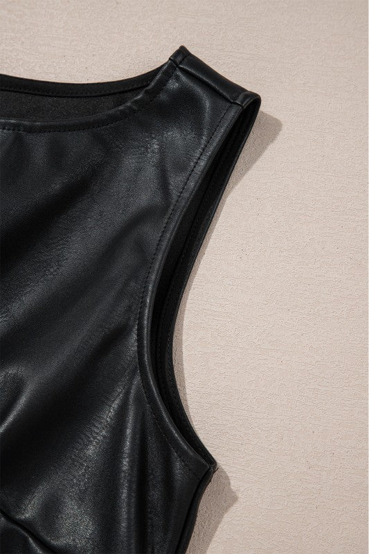 Vegan Leather Sleeveless Mini Dress - BeautySecrets4u